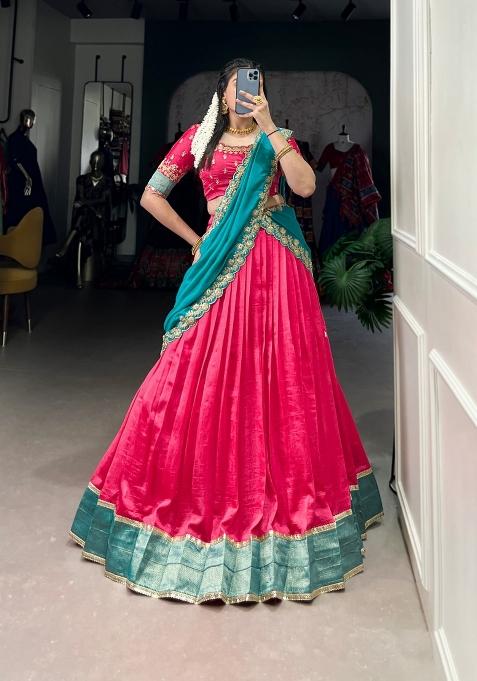 Pink Sequin Work Silk Blend Lehenga Set