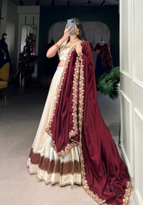 White Sequin Work Silk Blend Lehenga Set