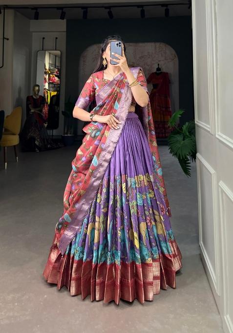 Lavender Zari Work Silk Blend Lehenga Set