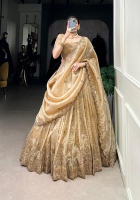 Cream Embroidered Silk Blend Lehenga Set