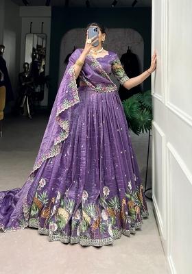 Lavender Embroidered Silk Blend Lehenga Set