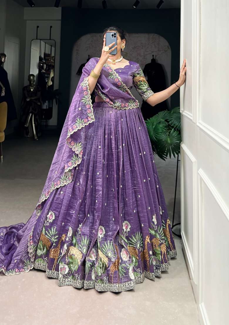 Lavender Embroidered Silk Blend Lehenga Set for Diwali and Festive Wear - Indya