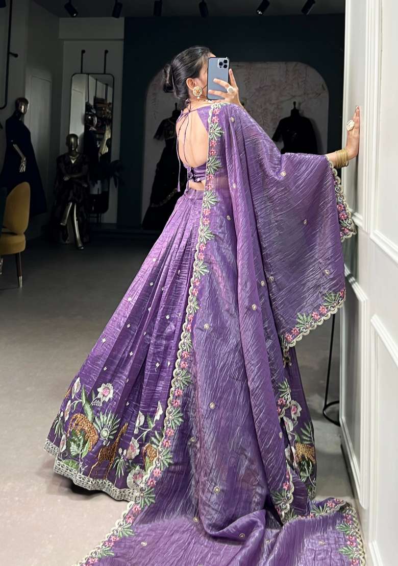 Lavender Embroidered Silk Blend Lehenga Set for Diwali and Festive Wear - Indya