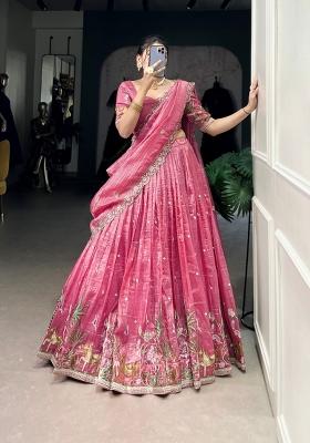 Pink Embroidered Silk Blend Lehenga Set