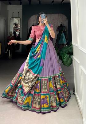 Lavender Foil Work Silk Blend Lehenga Set