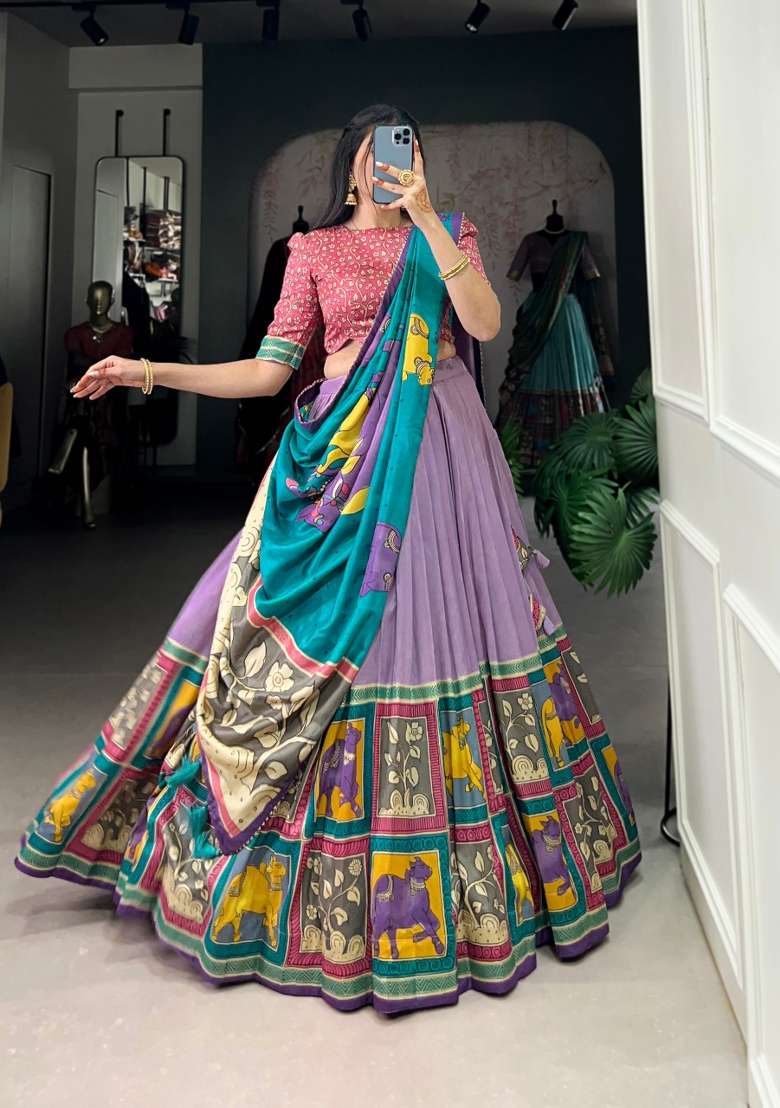 Lavender Foil Work Silk Blend Lehenga Set for Diwali | Wedding & Festive Wear - Indya
