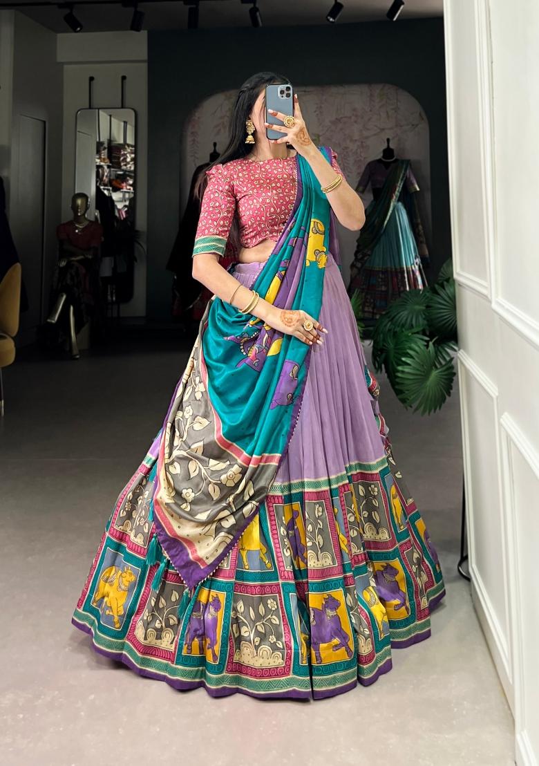 Lavender Foil Work Silk Blend Lehenga Set - Indya
