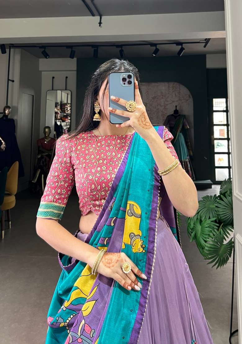 Lavender Foil Work Silk Blend Lehenga Set for Diwali | Wedding & Festive Wear - Indya