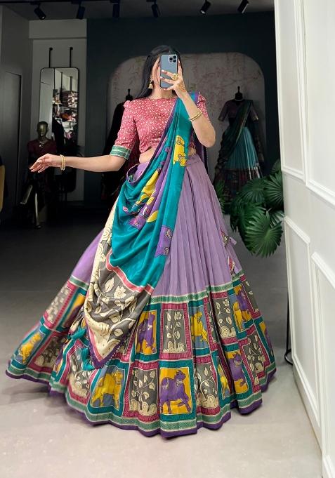 Lavender Foil Work Silk Blend Lehenga Set