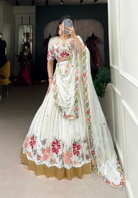 White Embroidered Cotton Lehenga Set