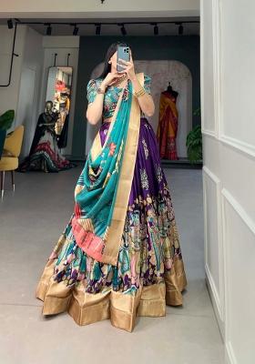 Purple Printed Silk Blend Lehenga Set