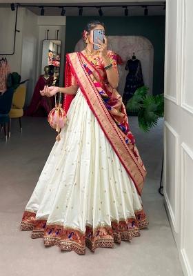White Zari Work Silk Blend Lehenga Set