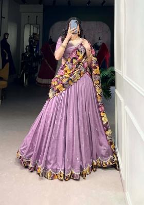 Lavender Embroidered Silk Blend Lehenga Set