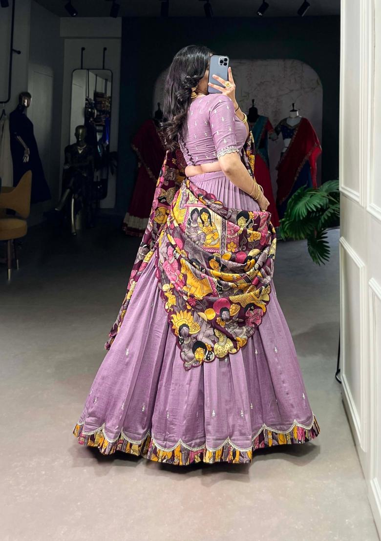 Lavender Embroidered Silk Blend Lehenga Set - Indya
