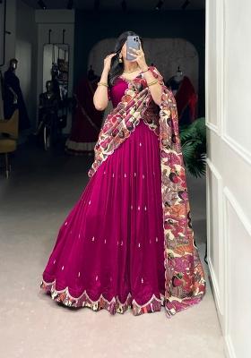 Pink Embroidered Silk Blend Lehenga Set