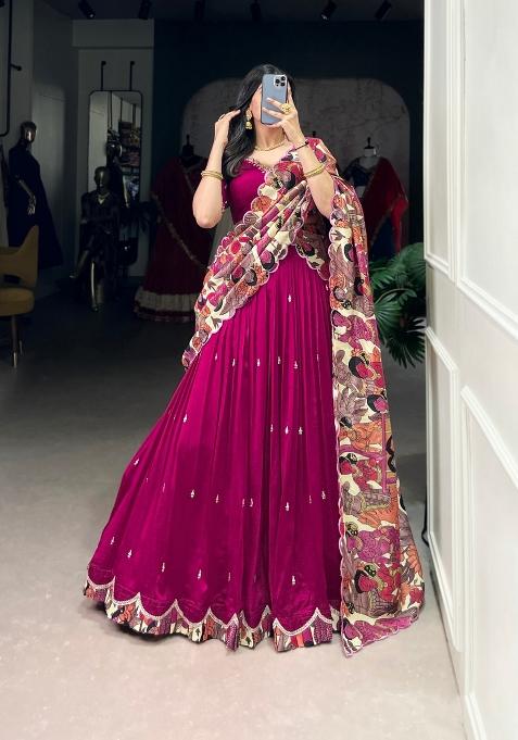 Pink Embroidered Silk Blend Lehenga Set