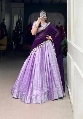Lavender Weaving Work Silk Blend Lehenga Set