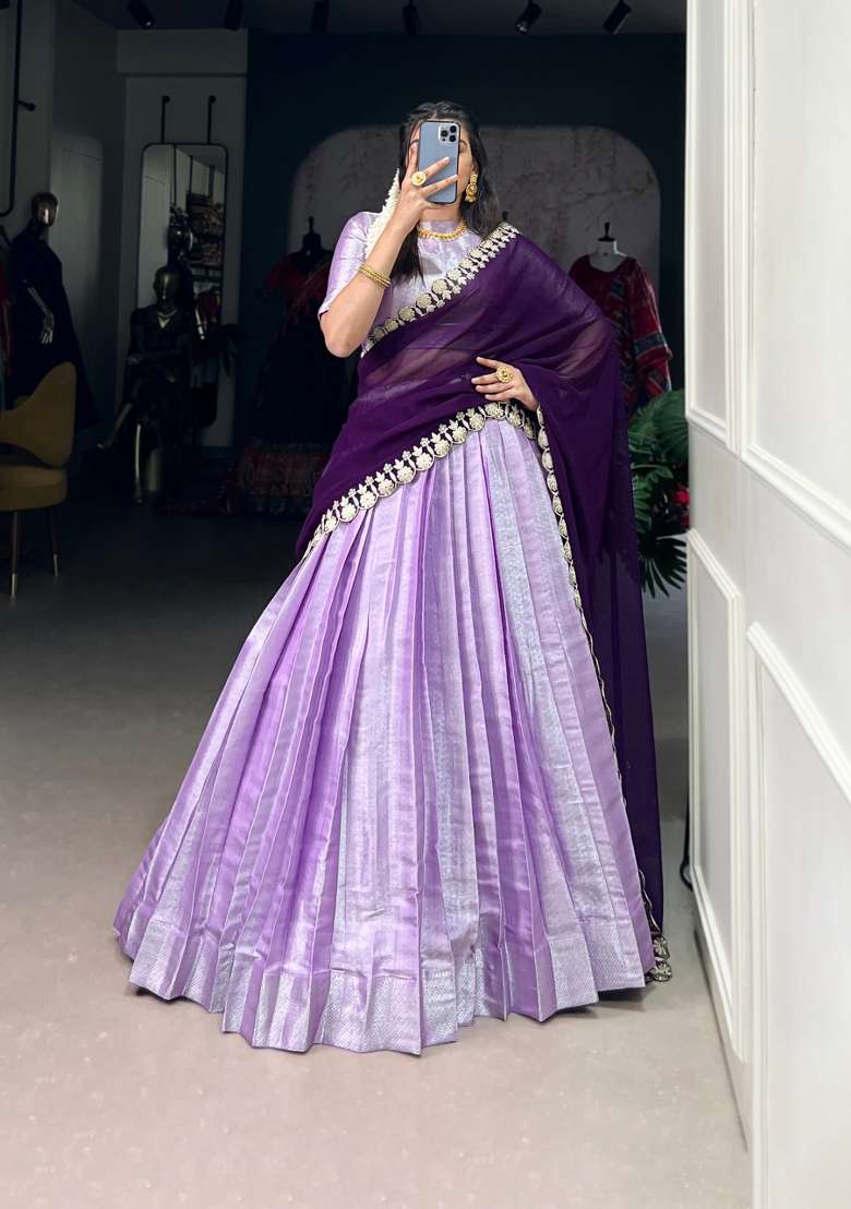 Lavender Weaving Work Silk Blend Lehenga Set for Diwali | Wedding & Festive Wear - Indya