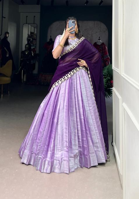 Lavender Weaving Work Silk Blend Lehenga Set