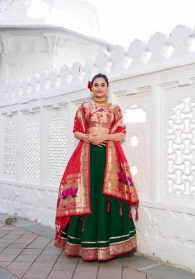 Green Lace Work Silk Blend Lehenga Set