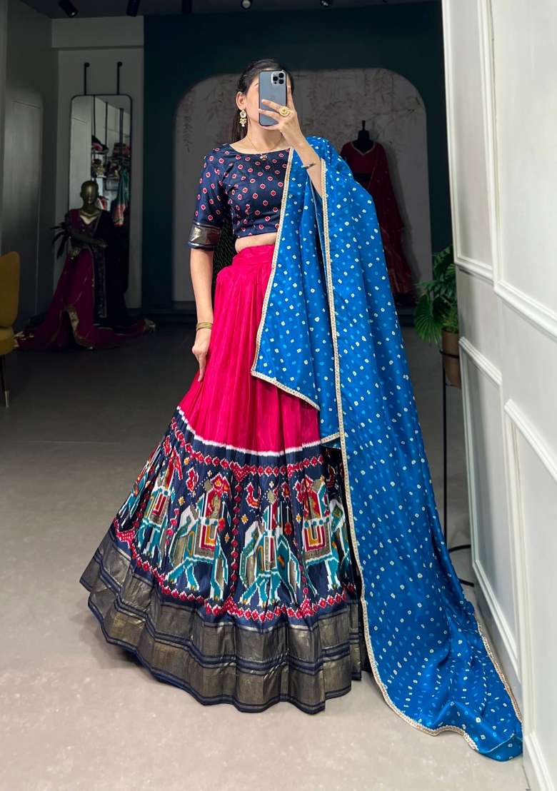 Pink Silk Blend Lehenga Set with Printed for Diwali | Wedding & Festive Wear - Indya