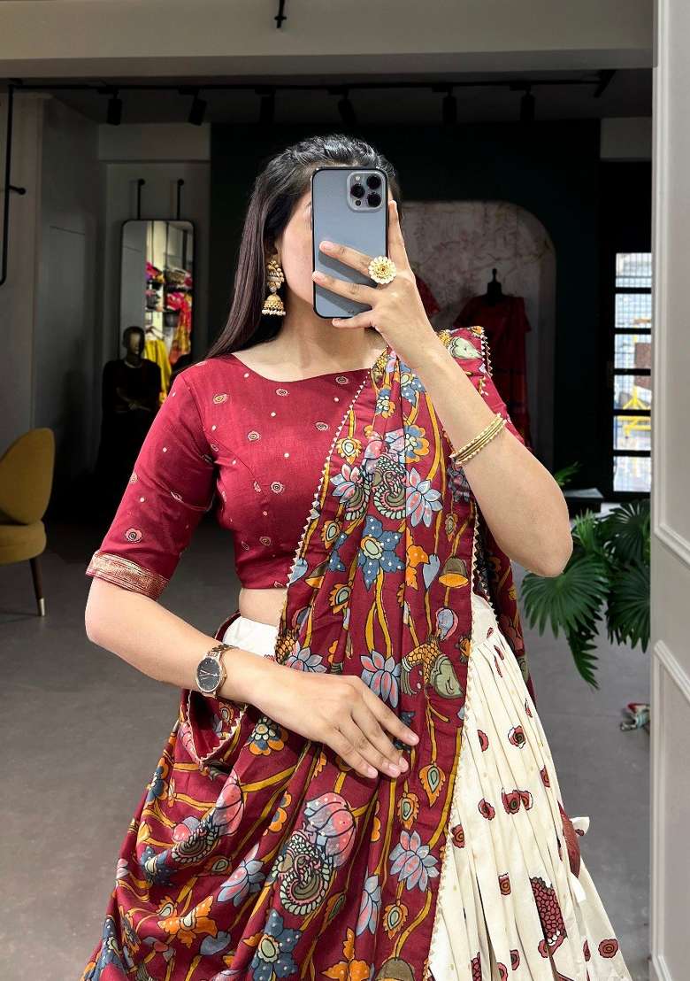 Beige Silk Blend Lehenga Set with Printed for Diwali | Wedding & Festive Wear - Indya