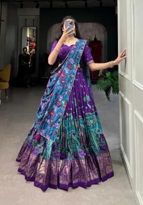 Purple Printed Silk Blend Lehenga Set