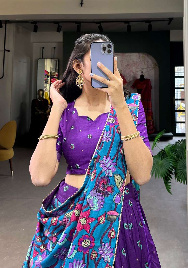 Purple Printed Silk Blend Lehenga Set for Diwali and Festive Wear - Indya