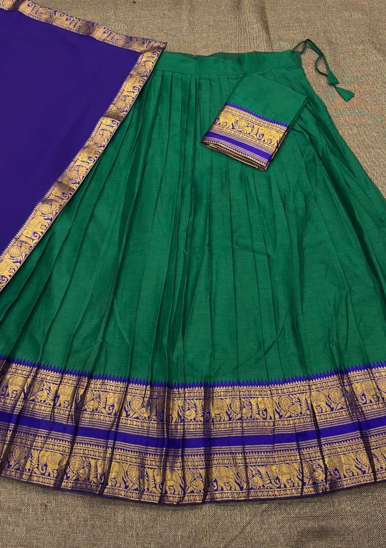 Green Woven Silk Blend Lehenga Set for Diwali | Wedding & Festive Wear - Indya