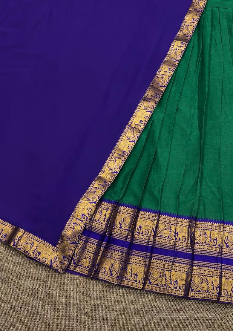 Green Woven Silk Blend Lehenga Set - Indya