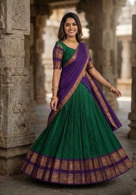 Green Woven Silk Blend Lehenga Set