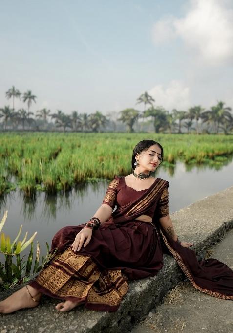 Chocolate Woven Cotton Lehenga Set