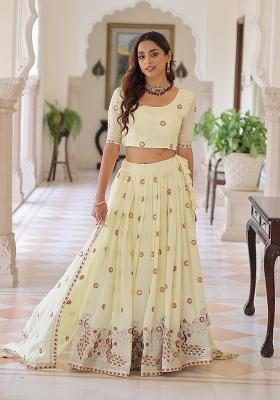 White Embroidered Silk Blend Lehenga Set
