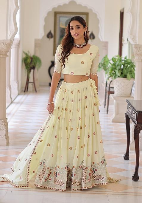 White Embroidered Silk Blend Lehenga Set