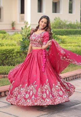 Pink Embroidered Gold Crush Lehenga Set