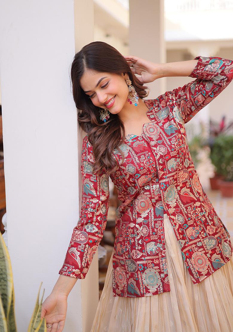 Maroon Cosmos Lehenga Set - Indya