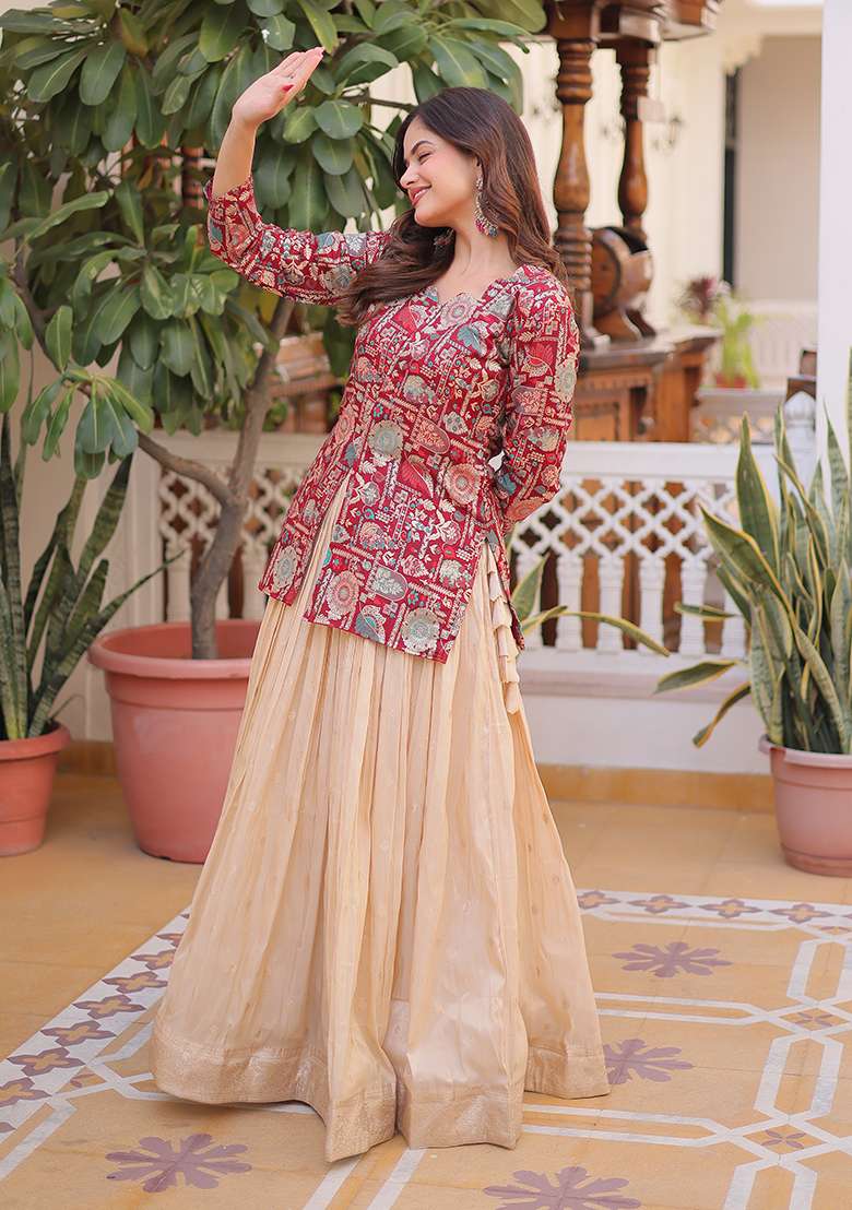 Maroon Cosmos Lehenga Set for Diwali and Festive Wear - Indya