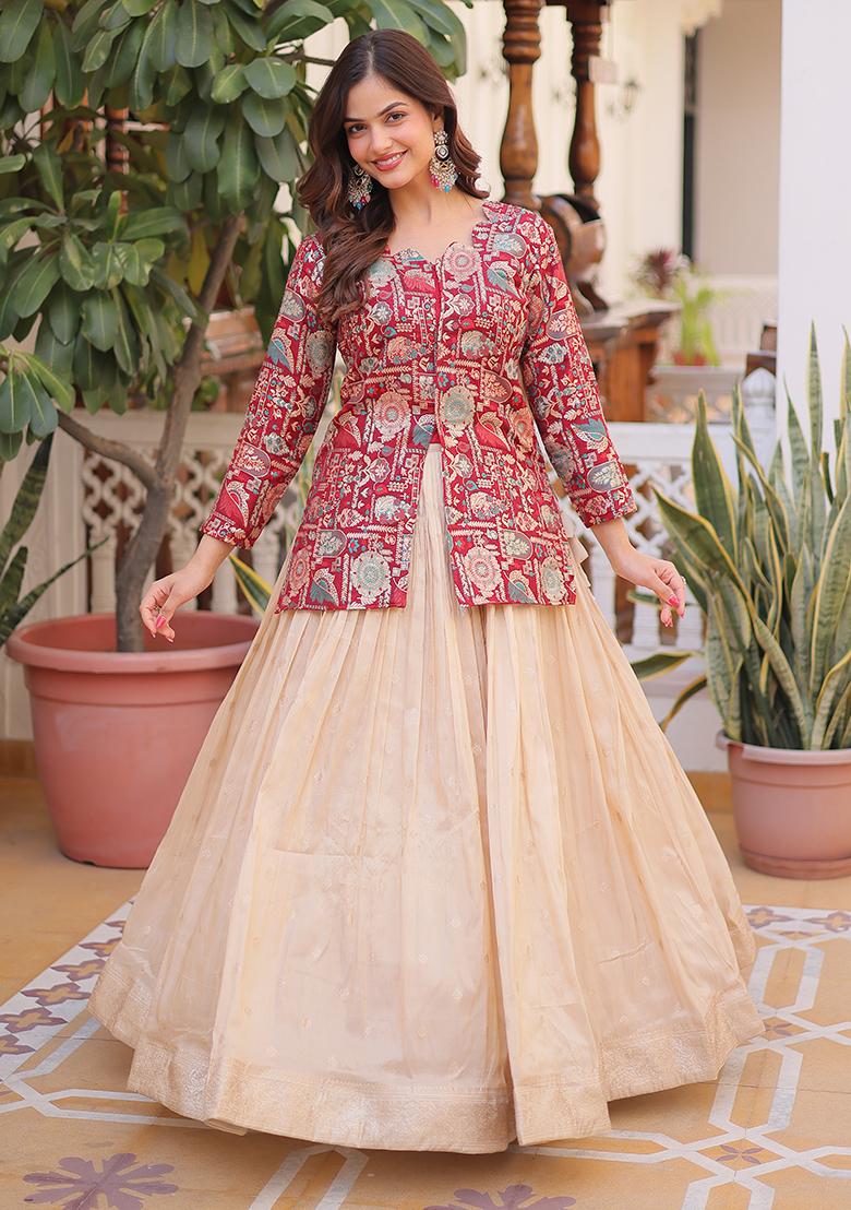 Maroon Cosmos Lehenga Set - Indya