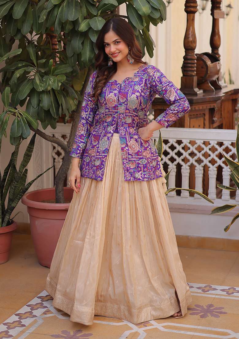 Purple Cosmos Lehenga Set for Diwali and Festive Wear - Indya