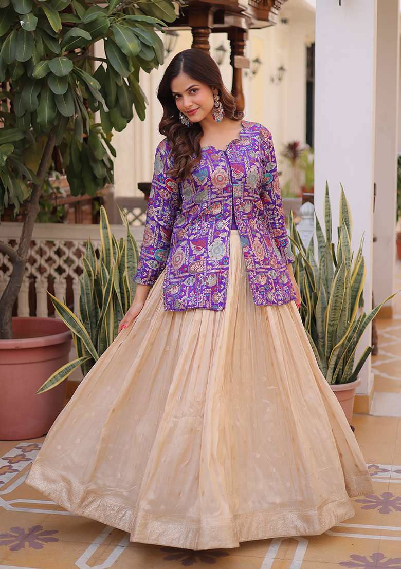 Purple Cosmos Lehenga Set for Diwali and Festive Wear - Indya