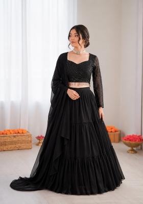 Black Plain Georgette Lehenga Set