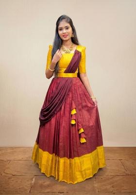 Maroon Embroidered Cotton Lehenga Set