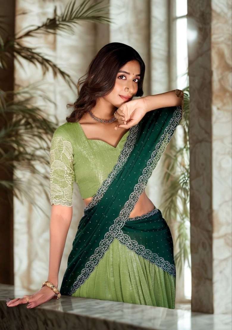 Green Embroidered Silk Blend Lehenga Set for Diwali and Festive Wear - Indya