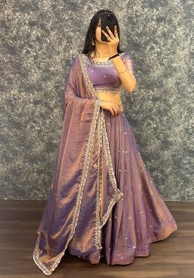 Purple Embroidered Silk Blend Lehenga Set