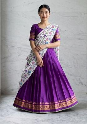 Purple Floral Print Jacquard Lehenga Set