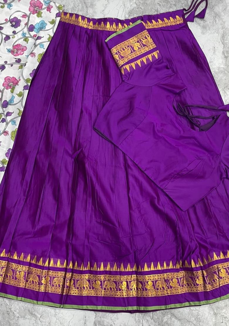 Purple Floral Print Jacquard Lehenga Set - Indya