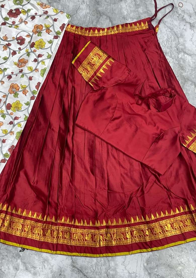 Red Jacquard Lehenga Set with Floral Print for Diwali | Wedding & Festive Wear - Indya