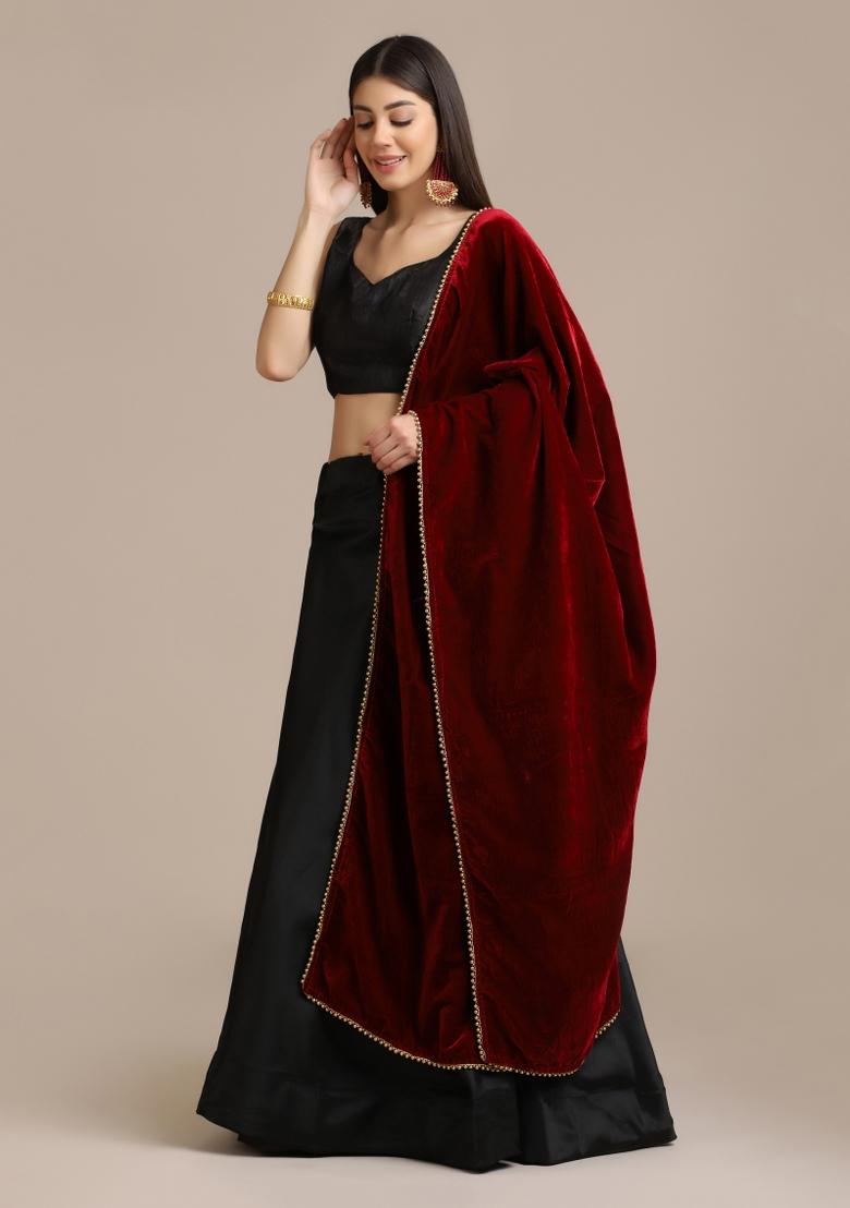 Black Solid Silk Blend Lehenga Set - Indya
