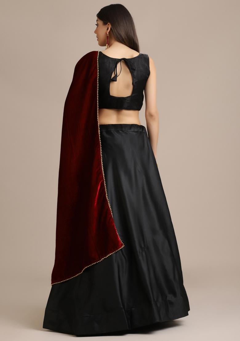 Black Solid Silk Blend Lehenga Set - Indya