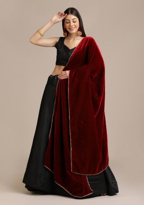 Black Solid Silk Blend Lehenga Set